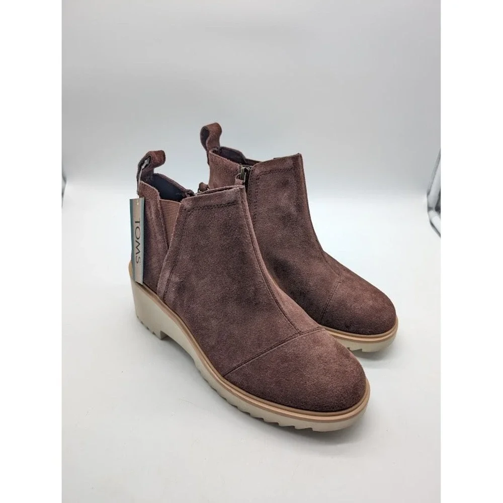 TOMS Maude Ankle Boots Women's 7.5 Brown Platform Wedge Booties 10020218 NEW